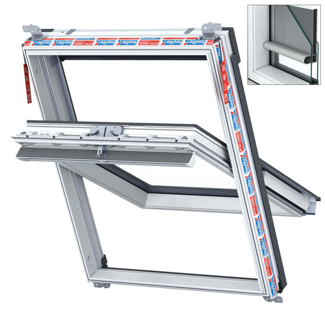 Keylite Polar White PVC Centre Pivot Roof Window Manual Integral Blind PCP I