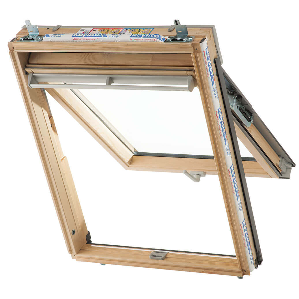Keylite Clear Lacquered Pine Top Hung Roof Window -Manual Integral Blind- TFE 05 I